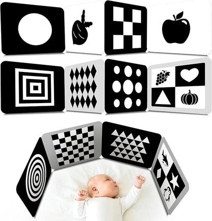 2 PCS Baby Visual Stimulus Cards, Double-Sided High Contrast Black and White Flashcards Sensory Developmental Montessori Cards Set for Newborn Boy Girl Baby Tummy Time (39” X 8”)