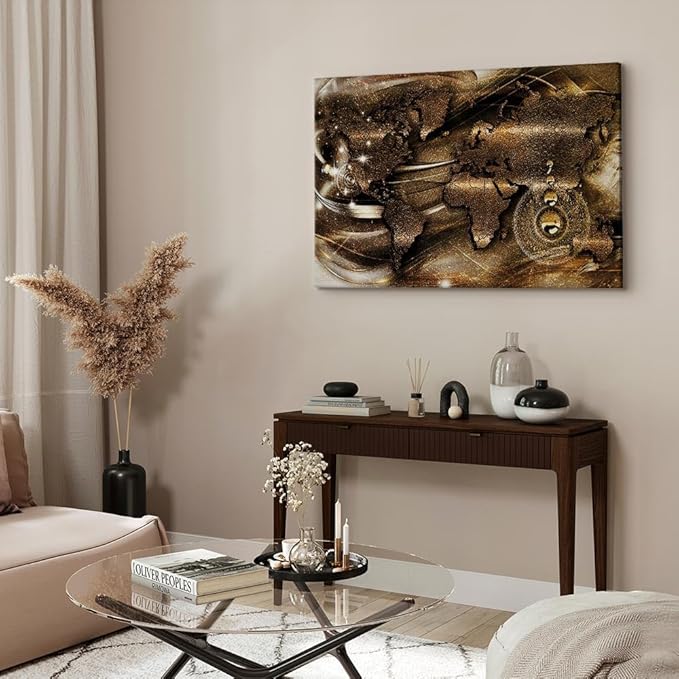 artgeist Canvas Wall Art Print World Map 24x16 in - 1pcs Home Decor Framed Stretched Picture Photo Painting Artwork Modern Art Image - Country Map Kontinente Abstract k-A-0512-b-a