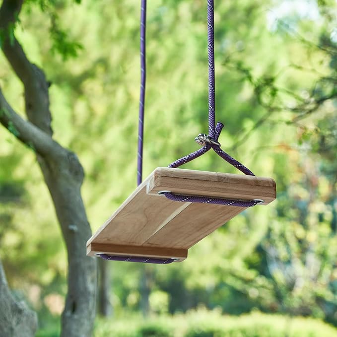 Teak Wooden Swing, Outdoor Wood Tree Swing Seat for Kids or Adults for Backyard Columpio, Height Adjustable (20.5x7.5inch)