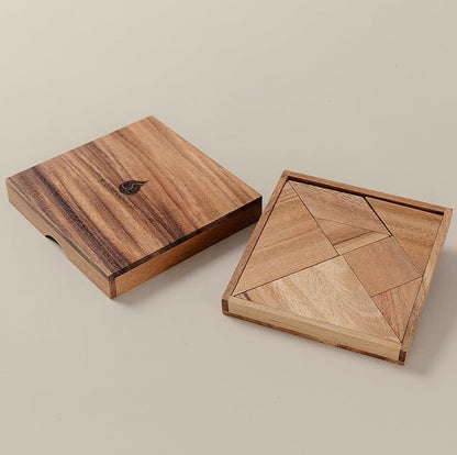 Premium Wooden Tangram - Luxury Wooden Brain Teaser Block for Kids & Adult - Wood Block Puzzle - Logic Puzzle - STEM Montessori Educational Sensory Toys for All Ages
