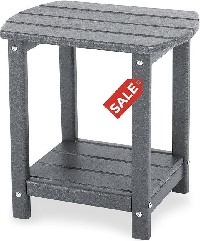 Adirondack Square Outdoor Side Table,2-Tier Storage Patio Side Table, HDPE End Tables for Backyard Pool Porch Garden Lawn(Grey)
