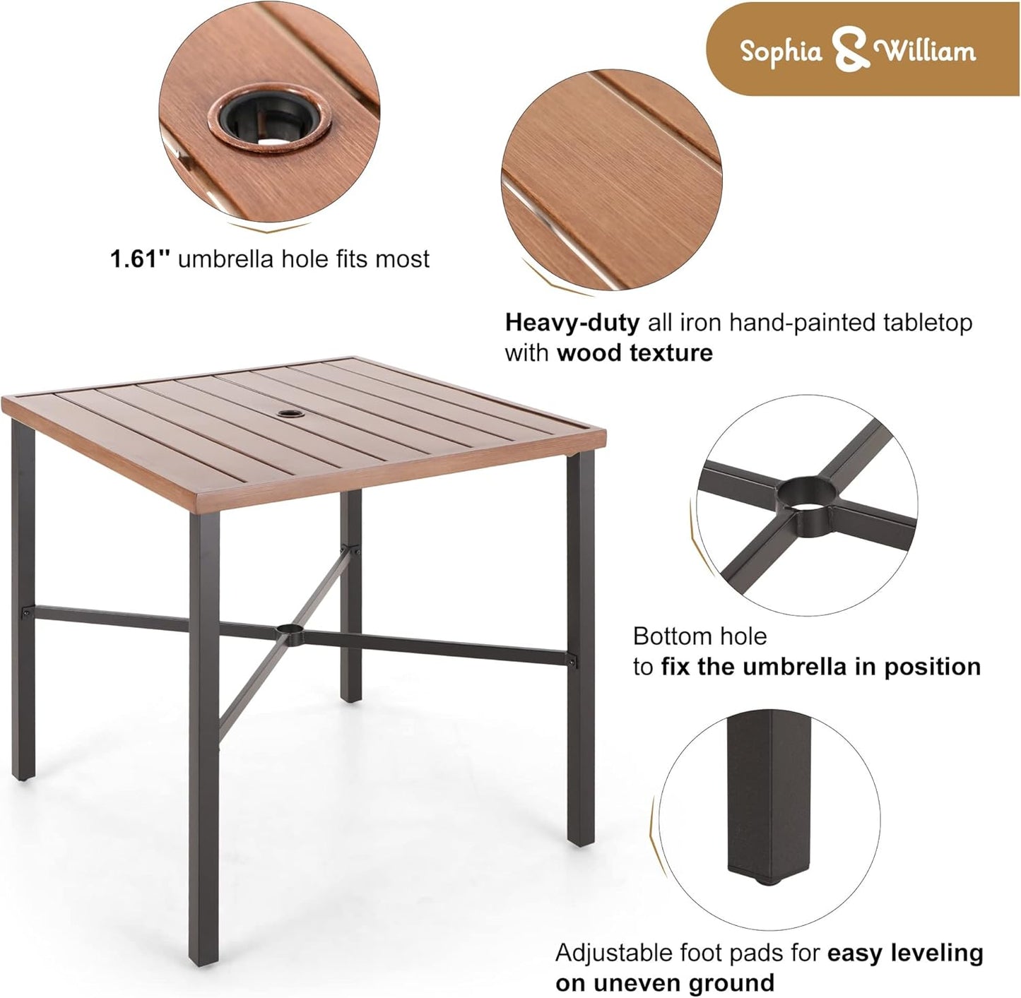 Sophia & William Outdoor Patio Bar Set 5 Piece High Dining Table and Chairs Furniture Set-4 Swivel Bar Stools with Beige Cushion and 1 Square Bar Height Table with Hand-Painted Metal Top