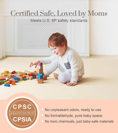 Baby Mat for Floor, Thick Soft Non-Toxic Vegan Leather Baby Play Mat, Waterproof Foam Play Mat, Padded Play Mat for Baby, 50x50 Playpen Mat, Infant Playmat for Baby Girls and Boys, Beige