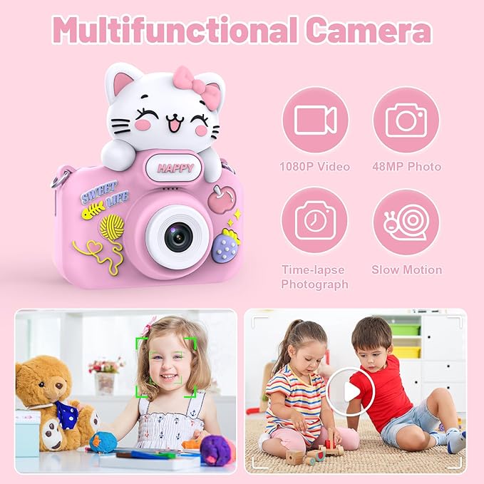Kids Camera, 1080P Digital Camera with Dual Lens and 8X Zoom, Video Camcorder for Kids with 16GB SD Card, for Boys and Girls Ages 3–8