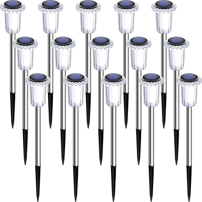 DenicMic Solar Lights Outdoor Pathway Lights 3000K LED Waterproof Acrylic Lamp Head Stainless Steel Stake for Yard Garden Landscape Path Walkway Driveway Patio Lawn (15Pack Warm White)