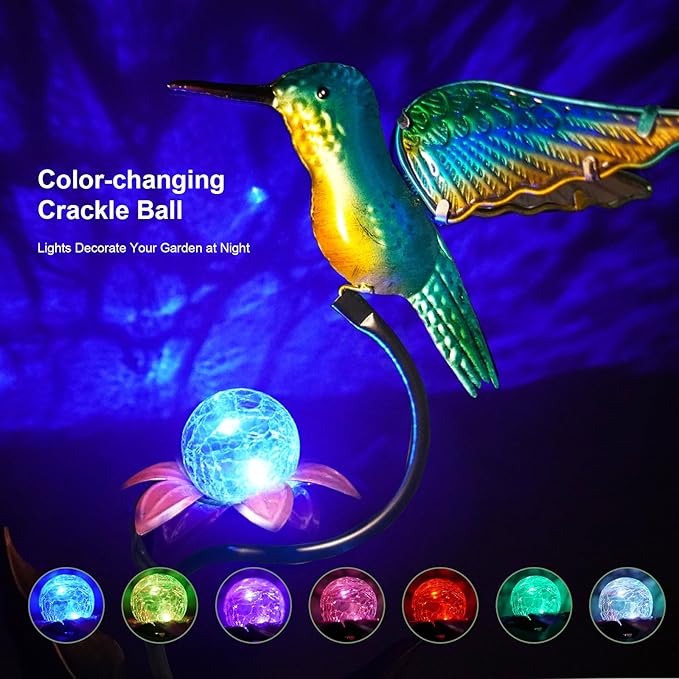 HONGLAND Outdoor Solar Lights for Garden Decor - 46 Inch Hummingbird Solar Lights for Outside, Solar Hummingbird Decorative Garden Stakes for Lawn Patio Yard