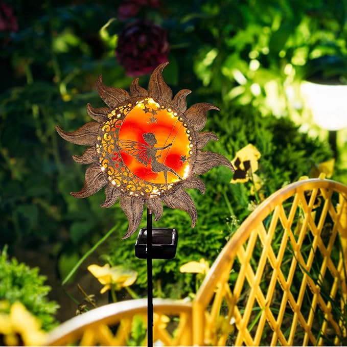 YJFWAL New Garden Solar Lights Pathway Stake Lights Butterfly Fairy Lights with Glass Decor, Outdoor Decorative Lights Waterproof for Walkway, Yard, Lawn, Halloween Patio or Courtyard (Warm White)