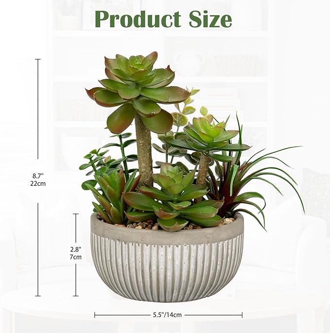 DILATATA Small Faux Plant Assorted Fake Succulents Plants Faux Succulents Arrangement Cement Potted Desk Plants Small Fake Plants for Home Table Office Bathroom Shelf Living Room Decor