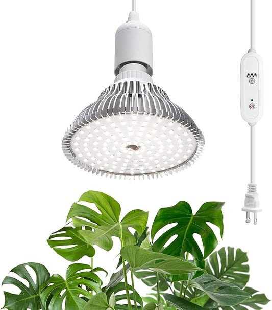 Hanging Grow Lights for Indoor Plants, 25W 5000K, LED Grow Light Bulbs, Height Adjustable Plant Light with Timer, Full Spectrum Grow Light Replace Sunlight for Succulent, Greenhouse by SpeePlant