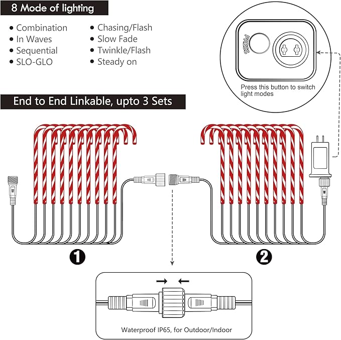 WeGuard 10PK Christmas Candy Cane Pathway Lights Outdoor Decorations 21" 8 Lighting Modes Flashing Waterproof Outdoor Lighted Christmas Decor for Garden Yard (Red)