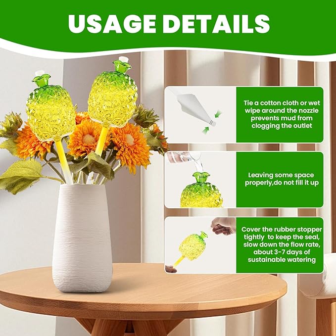 HYH Plant Watering Globes 2 Pack Self Watering Planter Spikes Insert for Indoor & Outdoor Pineapple Large Capacity Watering Device Plant Watering Bulbs Made from Hand-Blown Glass Plant Lover Gifts