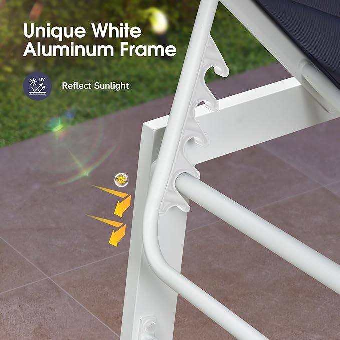 PURPLE LEAF Outdoor Chaise Lounge Adjustable Sunbathing Recliner with Side Table Navy Blue 2 Sets