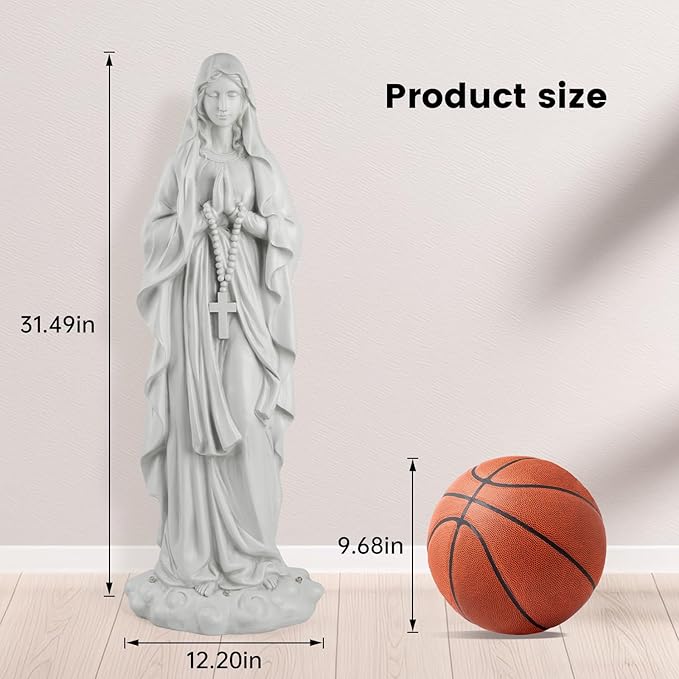 Virgin Mary Statue 31.49 Inch Religious Garden Statue Solar Mary Statue Outdoor Yard Patio Deck Home Entryway Hallway Sculpture