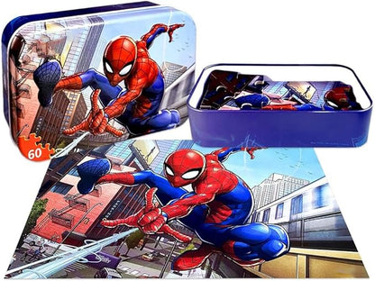 60 Piece Educational Puzzles for Kids Ages 4-8 Jigsaw Puzzle Games in Reusable Metal Box, Learning Toys with Extra Thick Safe Pieces for Boys & Girls