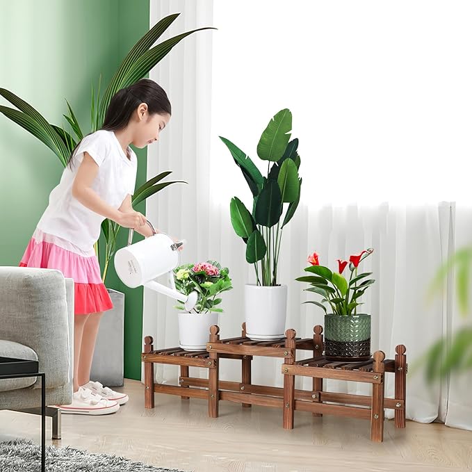 Plant Stand Indoor,3 Tier Small Plant Stand Corner Plant Shelf for Multiple Plants,Wooden Low Plant Bench for Windowsill Patio Balcony Garden (Free-Style Combination)