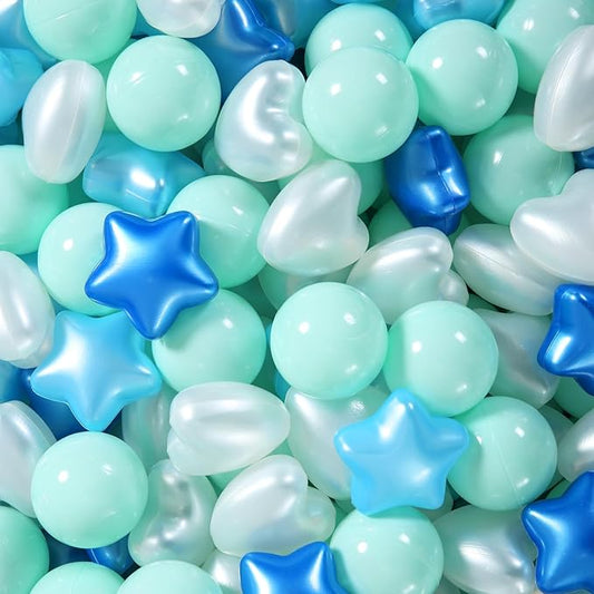 Ball Pit Balls Pack of 100 200 500 - Star and Round Set BPA Free Phthalate Free Non-Toxic Crush Proof Play Balls Soft Plastic Balls for Toddlers Baby Kids Birthday Pool Tent Party