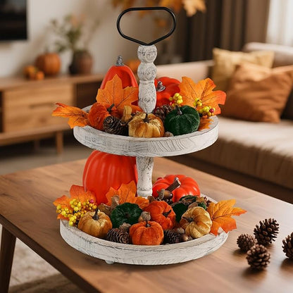 Artmag Fabric Pumpkins Set Decor, 25 PCS Fall Artificial Maple Leaves, Harvest Pumpkins, Acorns, Pine Cones and Orange Berry Stems Decorations for Fall Thanksgiving Table Home