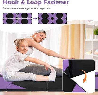 Giantex 4'x10'x 2" Gymnastics Mat, 4-Panel Folding Aerobics Exercise Mat w/Hook & Loop Fastener, Carrying Handle, Portable Tumbling Mat for Stretching Yoga Cheerleading Martial Arts