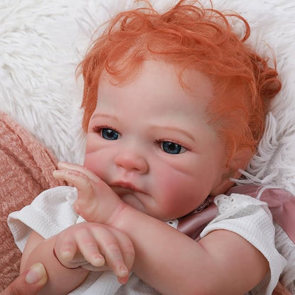 WOOROY Realistic Reborn Baby Dolls Girl- 20 Inch Lifelike Newborn Dolls with Red Hair and Open Eyes, Weighted Cloth Body Real Life Baby Doll with Accessories and Gift Box for Kids 3+