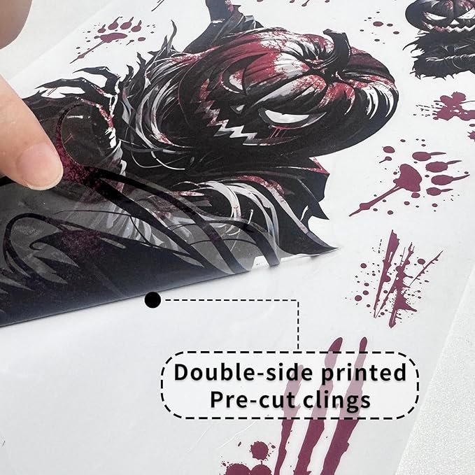 Halloween Window Clings Stickers for Glass Halloween Decals Decorations Scary Ghost Skull Pumpkin Window Sticker with Bloody Handprint Bat Designs for Spooky Party DIY Decor Supplies