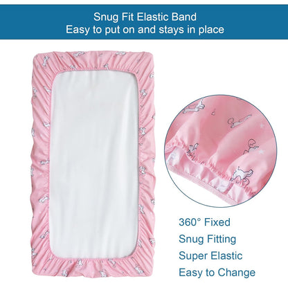 Girl Crib Sheets 4-Pack, Fitted Sheets 52'' x 28'' for Standard & Toddler Mattress, Soft Breathable Material, Neutral & Pink