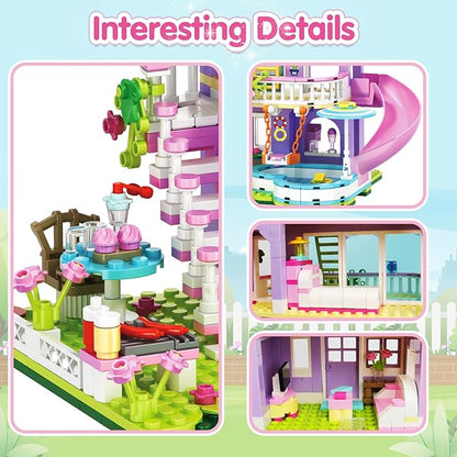 Girls Building Blocks Set,689pcs Garden Villa House Building Block for Kids 6-12 and 8-14,Holiday Cottage Bricks Kit, Building Toy Xmas Birthday Gift for Girls Kids 6 7 8 9 10 11 12 13 14