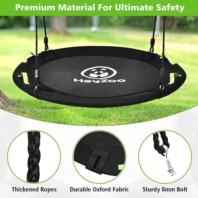 Tree Swing, 60 inch Larger Saucer Swing for Whole Family, 900lbs Weight Capacity, with Adjustable Hanging Straps, for Outdoor Backyard, Gifts for Kids, Black