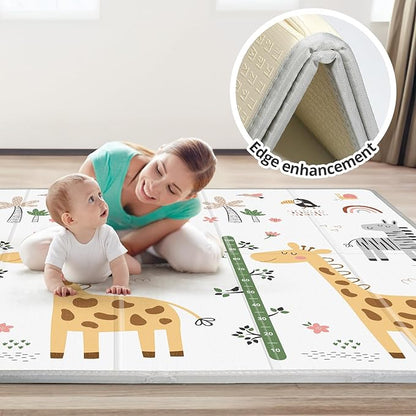 PLGLOG Baby Play Mat,59"x59" Foldable & Reversable Large Baby Mat,0.8" Thick Waterproof Baby Floor Play Mat,Non-Slip,Carlwing Mat for Baby,for 59X59"Playpen,Indoor&Outdoor Playing Mat,Giraffe