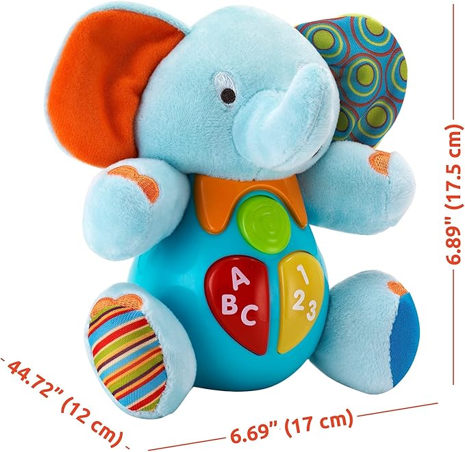 KiddoLab Plush Elephant Baby Toys - Musical Stuffed Animals with 3 Light-Up Buttons, 4 Children's Nursery Songs & Sound Effects - Soft Learning Toy for 3 Months & Olds Infants, Babies & Toddlers