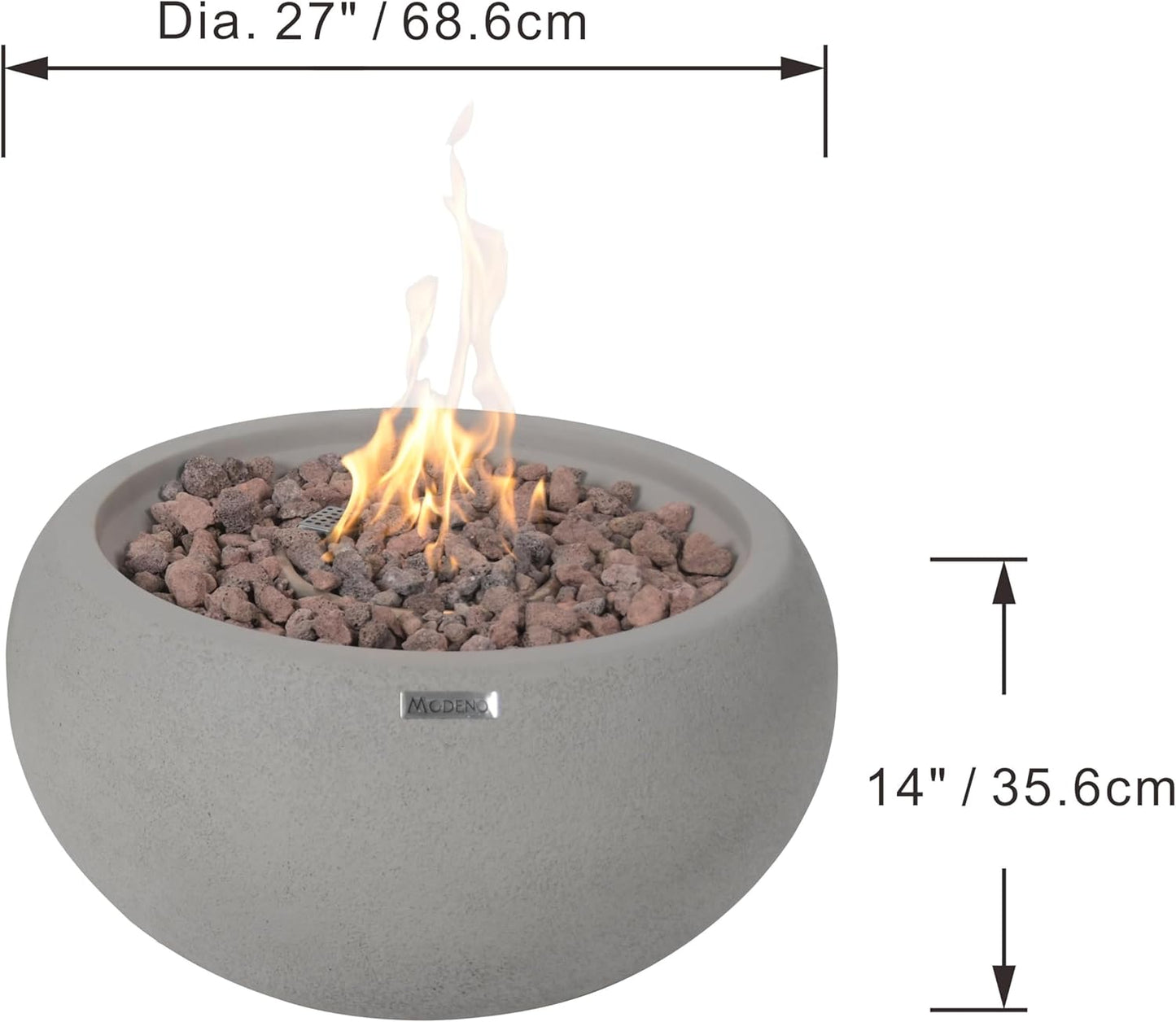AMS Fireplace | Modeno Newbridge Package | Light Gray Natural Gas Fire Pit Table for Outside Patio Bundle with SS Burner Lid | Free Ice Bucket