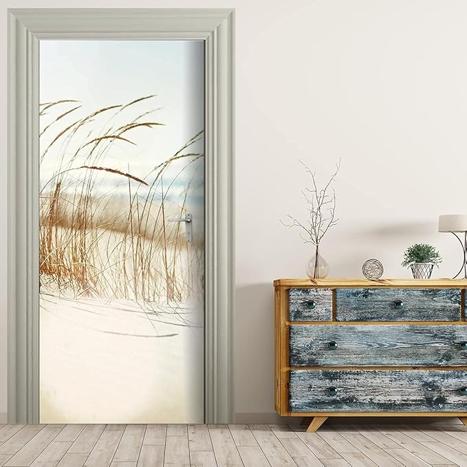 3D Door Stickers - Sirte Dunes - Peel & Stick - Removable PVC Waterproof - Bedroom/Living Room - Rustic Desert Landscape - White & Brown - Abstract - 37.4"x82.7"