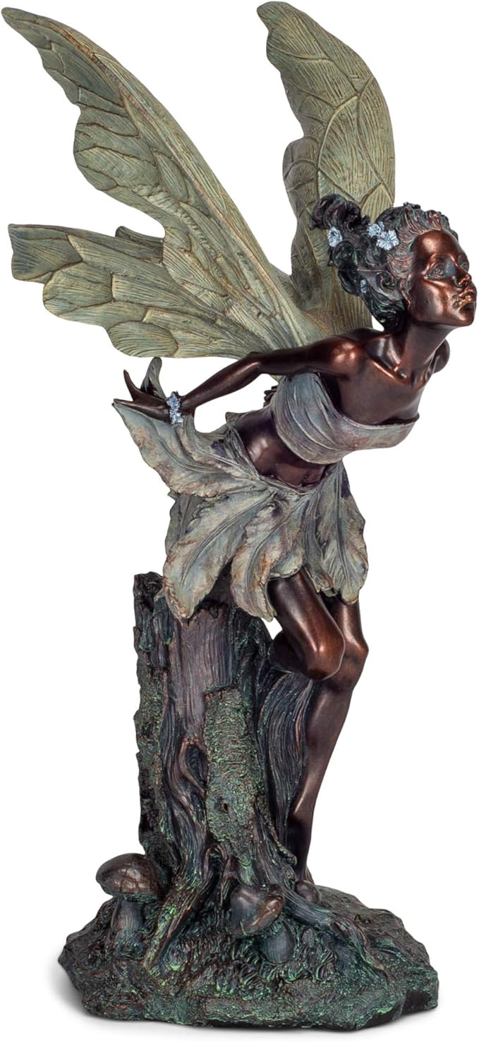 Lovely Kissing Fairy Bronze Tone 19.75 Inches Polyresin Outdoor Garden Statue
