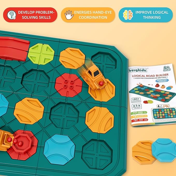 STEM Board Games Educational Learning Toys, Brain Teasers Puzzles Logical Road Builder, Montessori Preschool Birthdays Gifts for Kids Ages 3-8 Year Old, Super Large with 8 Boards