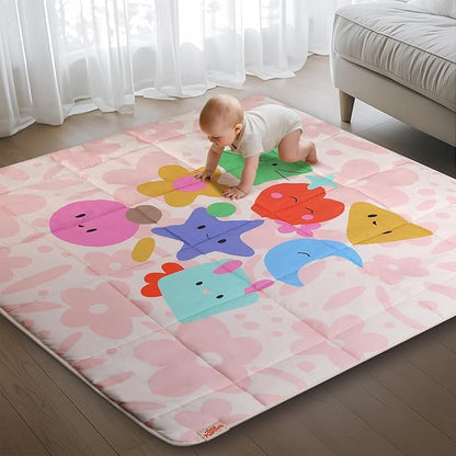 Baby Play Mat, Foldable Play Mats for Floor, 50x50 Inches Crawling Mat for Playpen with Anti-Slip Bottom, Machine Washable, Thicken Padding Foam Playmats for Babies and Toddlers (Pink Floral)