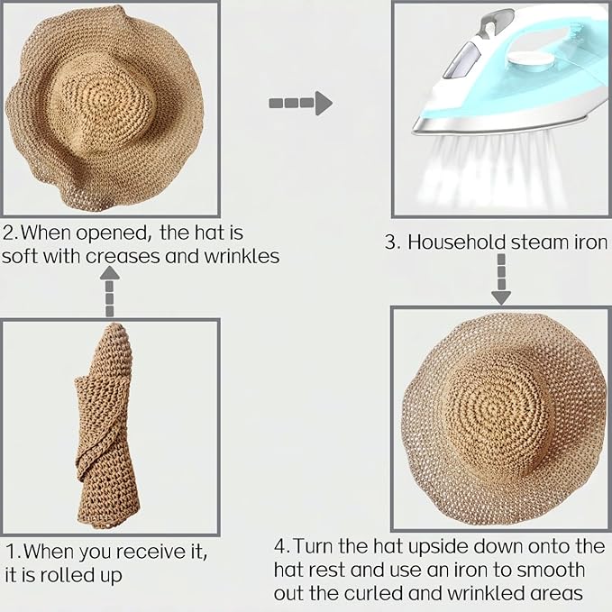 Womens Straw Beach Sun Hats, Foldable Packable Floppy Handmade Crochet Hats for Women,Large Summer Vacation Wide Brim Hat