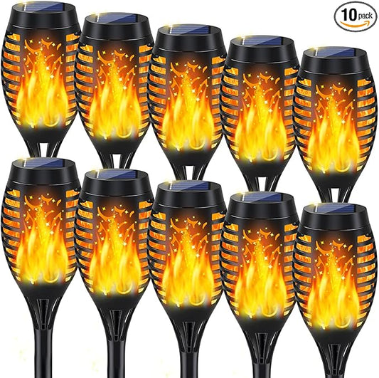 10Pack Solar Lights Outdoor, Solar Torch Lights Outdoor Flickering Flame for Outdoor Decorations, Waterproof Garden Light Solar Powered , Tiki Torches for Outside Yard Patio Lawn Garden Decor