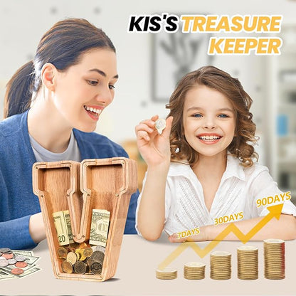 KMC Wooden Letter Piggy Bank, Personalized Initial Piggy Bank for Kids Boys, Clear Alphabet V Wood Money Box, Unbreakable Coin Saving Jar, Birthday, for Children