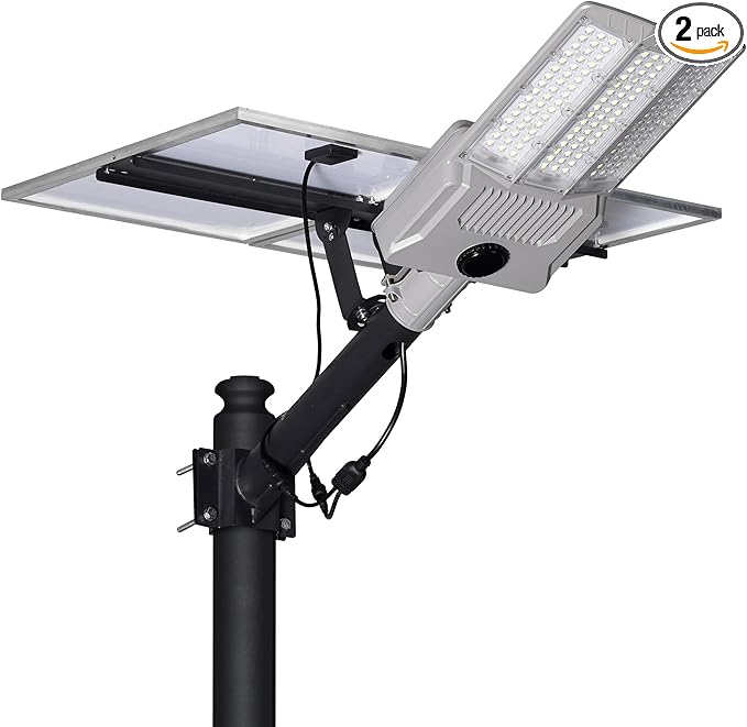 11000W Solar Street Light Outdoor with Dual Solar Panels IP65 Waterproof – 650,000LM 3-Sided LED Lights, 144pcs LEDs, 50000mAh Battery, Motion Sensor, Dusk to Dawn for Parking Lot, Yard,Garden