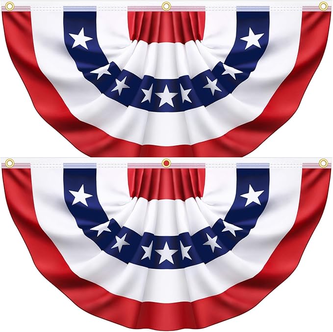 3x6 Ft 2 Pack American Pleated Fan Flag, Patriotic Half Fan Banner American Flag Decoration Bunting for Outside Red White and Blue Decor Independence Day Memorial Day 4th of july Decorations