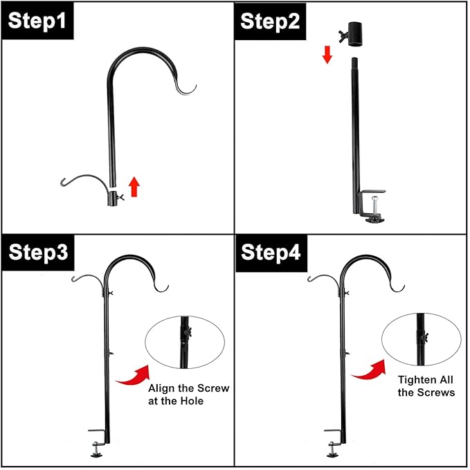 WOSIBO Three Span Deck Hook, 37 Inches Deck Bird Feeder Pole, Hanging Baskets Porch Multi-Hook for Deck Kit with Three Branches for Plant Hangers, Lanterns, Wind Chimes and More