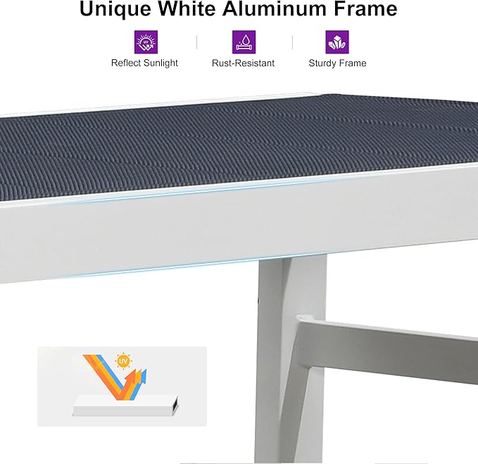 PURPLE LEAF Outdoor Chaise Lounge Staight Legs Adjustable Sunbathing Recliner with Side Table Navy Blue 2 Sets