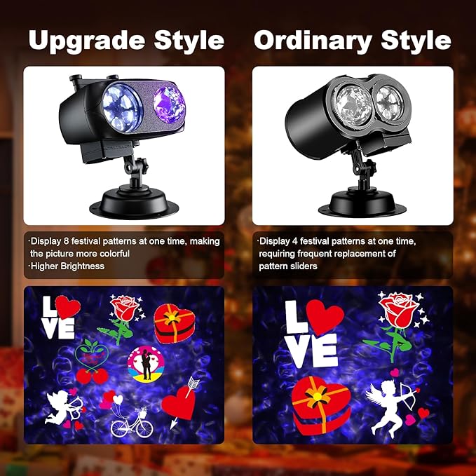 Brighter Valentine Decorations Projector Lights for Home, FLITI 2024 Upgraded Holiday Projector Display 8 Patterns at A Time (3D Ocean Wave & Patterns), Weather Proof Remote Valentine Decor Light Show