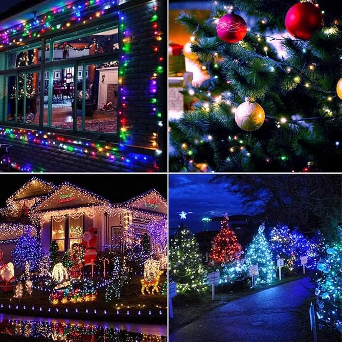 weillsnow 66 FT 200 LED Christmas Lights, Plug in Connectable Green Wire Fairy Lights with 8 Twinkle Modes, Outdoor Waterproof Christmas Lights for Garden Patio Wedding Decorations (Multicolored)