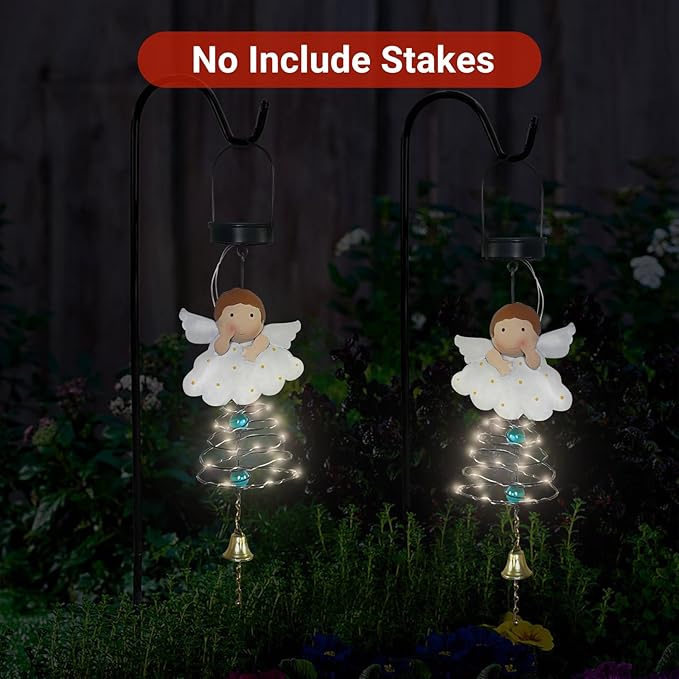 Solar Garden Decor for Outside, Solar Lanterns Outdoor Waterproof, Angel Lamp Hanging Light for Porch Decoration, Yard Art, Unique Wind Chimes Gift for Women Mom Grandma