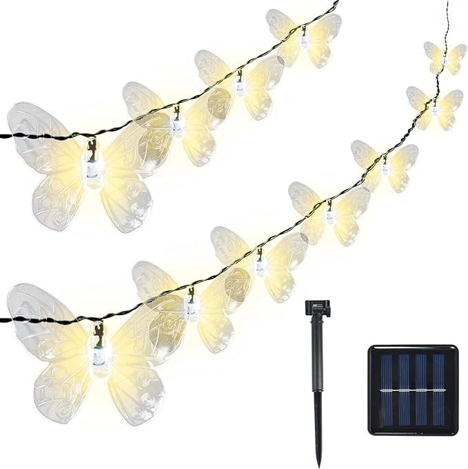 ELUTENG Outdoor String Lights 100 LED 39.4FT Solar Lights Outdoor Waterproof with 8 Lighting Modes Decorative Butterfly Solar Powered Patio Lights for Garden Yard Balcony Porch Wedding Party Decor