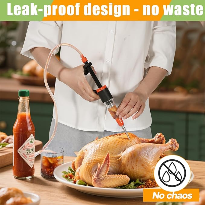 Premium Marinade Injector Syringe – Adjustable Flow (5ml/10ml/15ml), 4 Stainless Steel Needles, Meat Injector for Turkey, BBQ, Chicken, Beef, Pork, Brisket, Smoking & Holiday Cooking