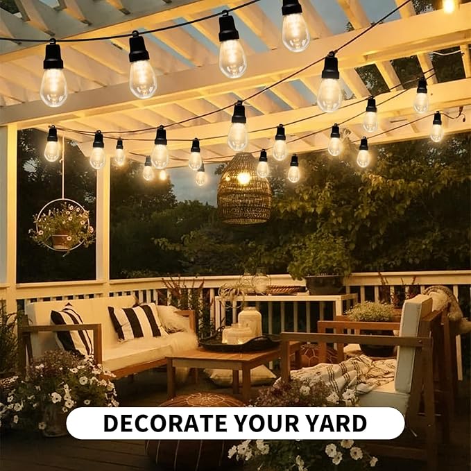 Outdoor String Lights 100FT, Outdoor Lights for Patio with 40 Dimmable RGBW LED Bulbs, IP66 Waterproof Shatterproof, with APP Control & Remote, 24V Adapter Color Change,for Backyard Decor