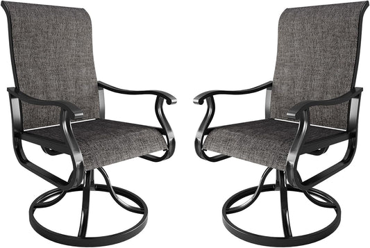 Amopatio Patio Swivel Chairs Set of 2, Outdoor Swivel Rocker Dining Chairs with All Weather Textilene High Back & Metal Frame, for Backyard Deck Lawn Garden, Dark Grey