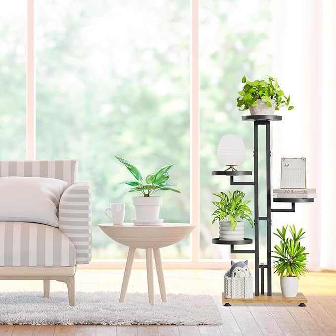 iDavosic.ly 5 Tier Plant Stand Indoor Outdoor, Tiered Corner Multiple Flower Pot Holder Shelf, Metal 34 Inch Tall Display Rack for Patio Porch Living Room Garden Balcony Bedroom, Black