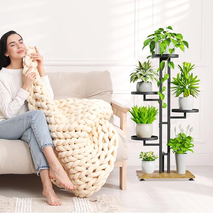 iDavosic.ly 5 Tier Plant Stand Indoor Outdoor, Tiered Corner Multiple Flower Pot Holder Shelf, Metal 34 Inch Tall Display Rack for Patio Porch Living Room Garden Balcony Bedroom, Black